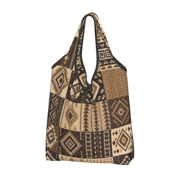 Modern Ethnic Textile Inspired Graphic Reusable Grocery Bags Shopping Totes Foldable Washable Pouch Handbag Storage Bag