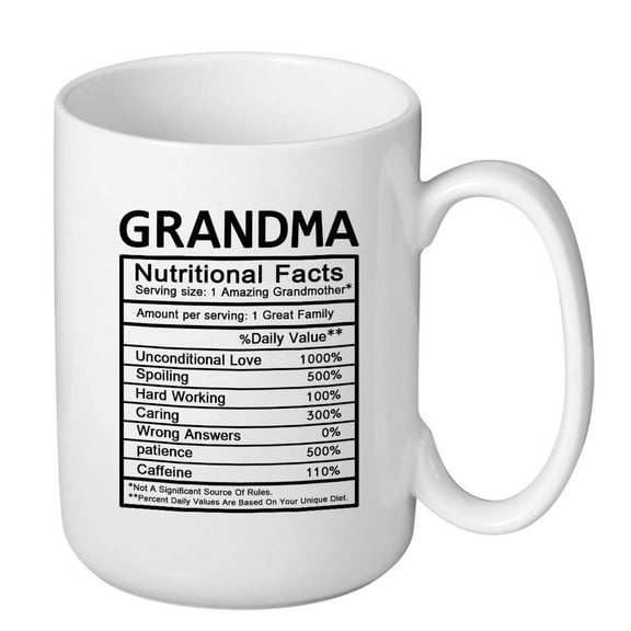 J.Ehonace 15 oz Nutritional Facts Label Awesome Grandma Ceramic Mug, White Coffee Mug for Grandma