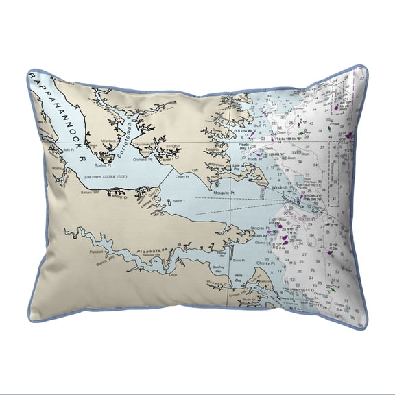 Betsy Drake Chesapeake Bay, VA Nautical Map Large Corded Indoor/Outdoor Pillow 16x20