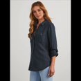 thumbnail image 4 of Chaqueta Vaquera con Bolsillos Dobles y Decoración Empalmada para Mujer, Blusa Informal con Solapa y Botonadura Sencilla. Azul Marino L, 4 of 8