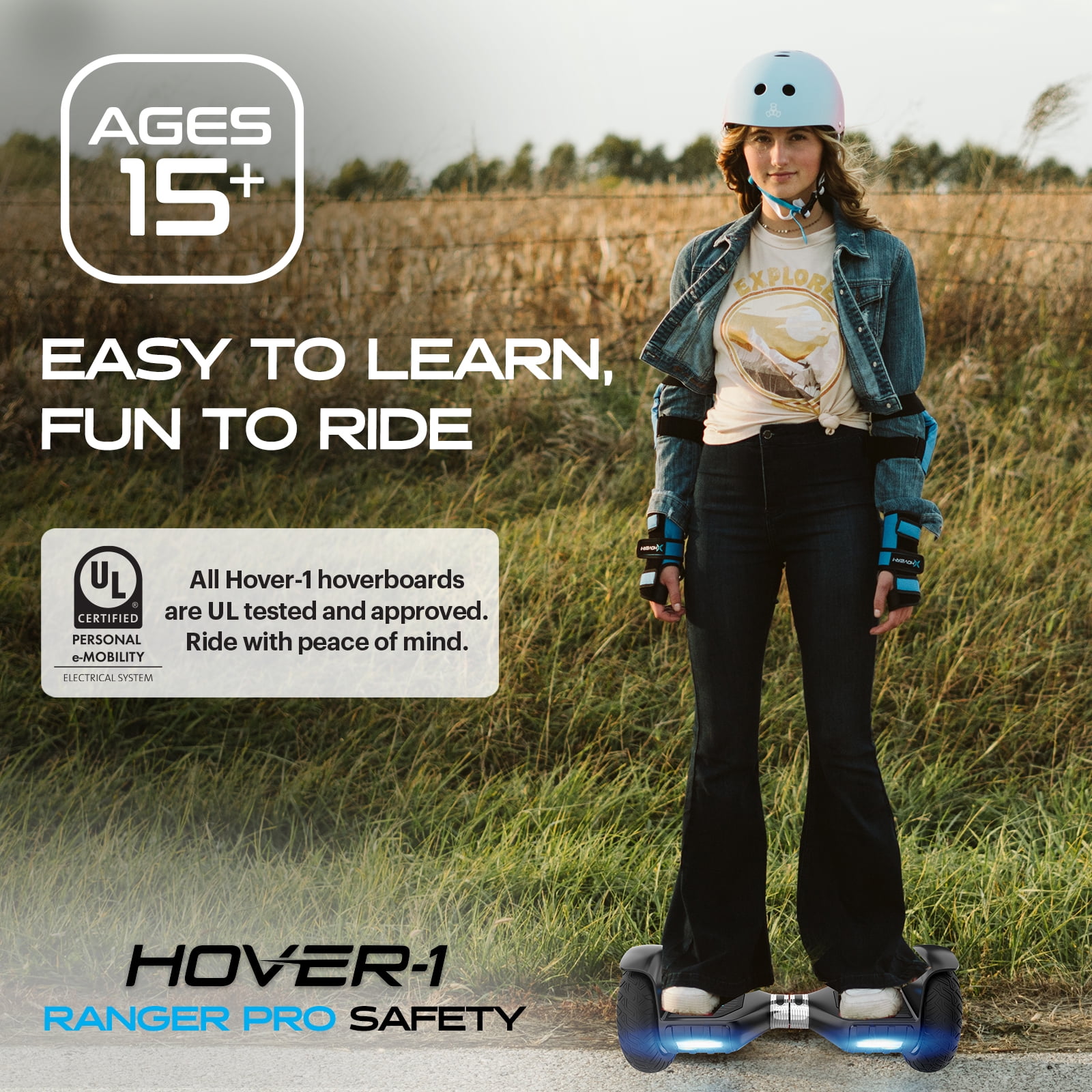 Hover-1 Ranger Pro Electric Self-Balancing Hoverboard for Teens, 10” Tires, 9 mph Max Speed, Black