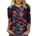 thumbnail image 1 of KIHOUT Hauts de Mode pour Femmes T-shirt Imprimé Saint-Valentin Manches 3/4 Blouse Col Rond Hauts Décontractés, 1 of 5