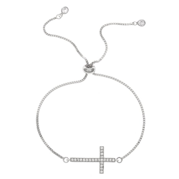 CZ Cross Adjustable Slider Bracelet, Gold & Silver Plated Box Chain