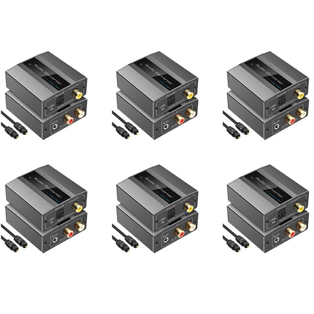 6X Analog to Digital Audio Converter to Optical with Optical Cable Audio Digital Toslink and Coaxial Audio Adapter,6 x converter 6 x optical cable 6 x USB cable,Black grey