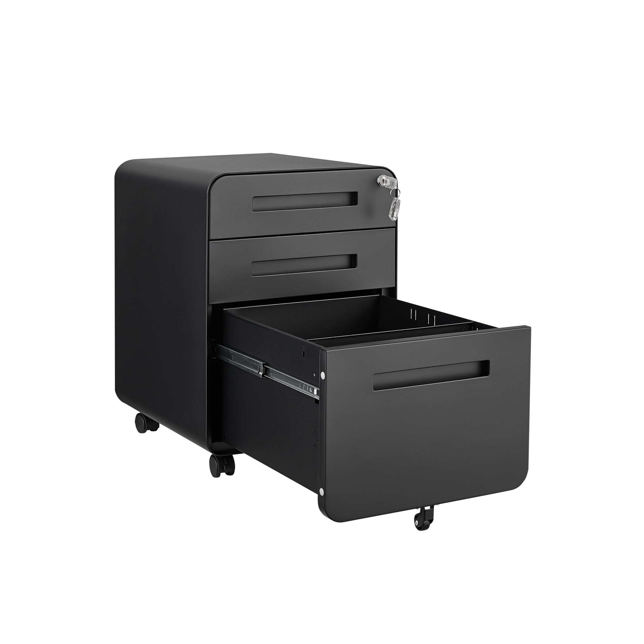 Noble House Steel Rounded 3-Drawer Mobile Filing Cabinet, Legal File Storage with 5 Wheels, Black