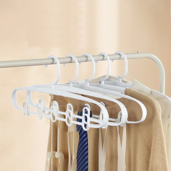 Stainless Steel Traceless Hanger | Multifunctional Clothes Organizer Rack | Non-slip 5-hole Sling | Thickened Angle | Space Saving | 5 Pack | 16.1x6.8x1.18in | White Pink