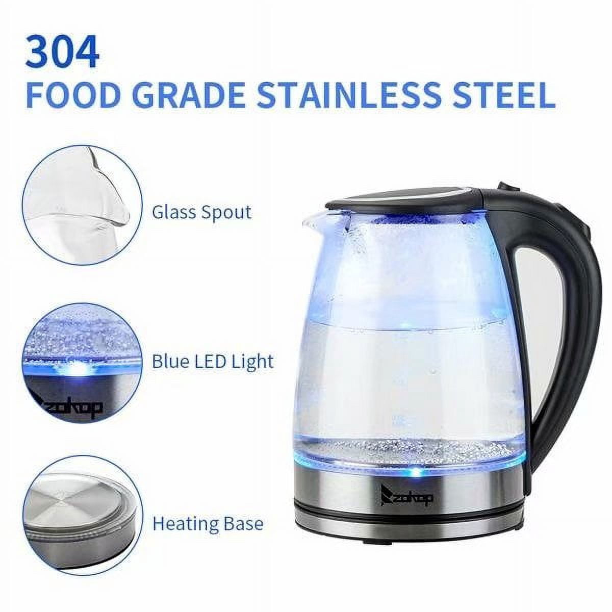 Electric Kettle Glass Boiler Coffee Pot, Water Heater 7 Big Cups 1.8 Liter with Quick Boil, Auto Shut Off and Boil-Dry Protection