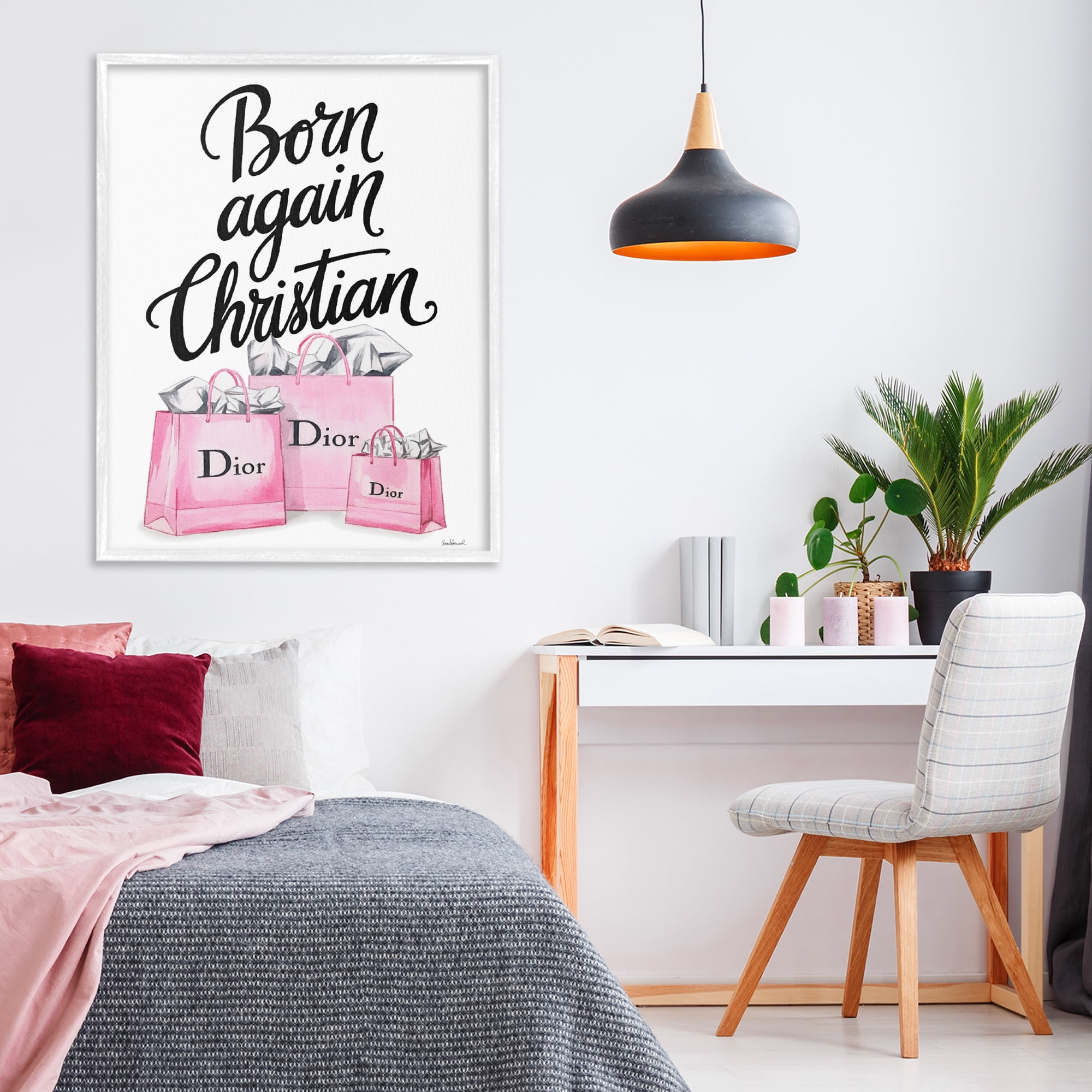 Pink Bags Born Again Christian White Framed Giclee Art, design by Amanda Greenwood