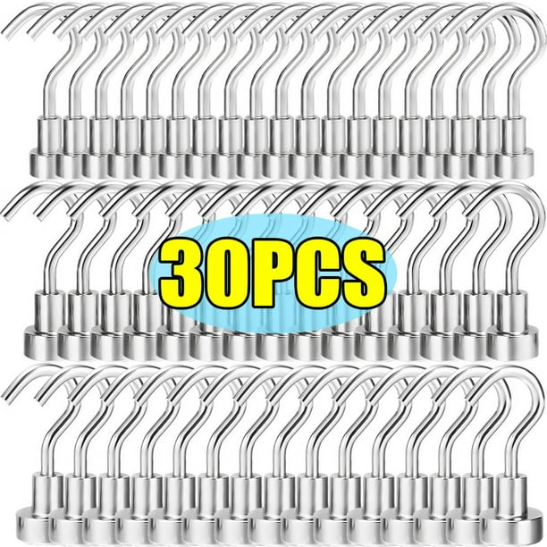 30/1x Ganchos magnéticos fuertes para montaje en pared, ganchos de metal resistentes para cocina, baño, almacenamiento de llaves, abrigos, tazas, colgadores