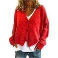 thumbnail image 2 of ZHOGXU Women'S Knit Cardigan V Neck Long Sleeve Solid Color Buttons Slim Fit Comfortable Fashion Sweater Coat For Casual Daily Wear Red M, 2 of 2