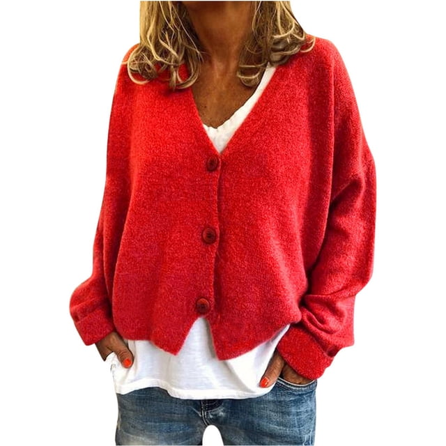 Cardigan à Boutons Col en V pour Femmes - Manteau Tricot Extensible Décontracté pour Toutes Occasions
