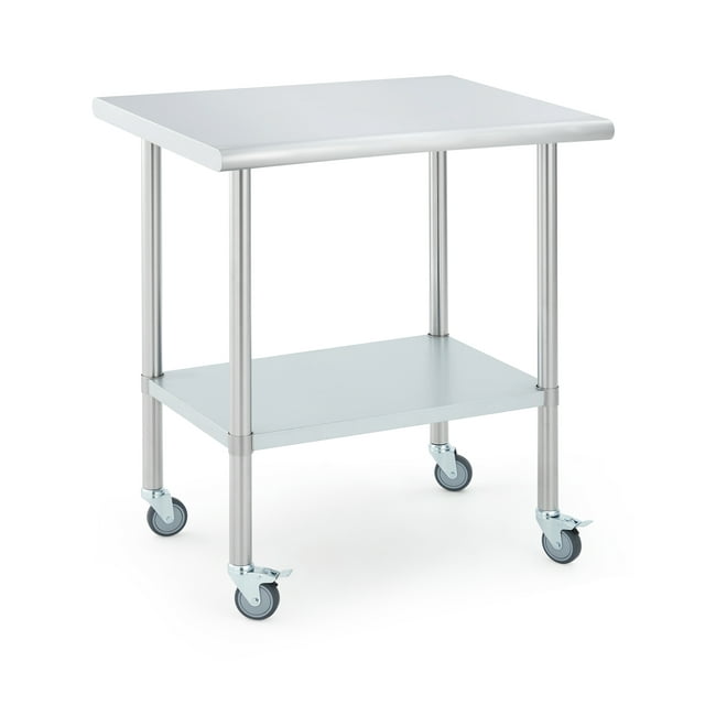 Heavy-Duty Stainless Steel Commercial Work Table - Durable Kitchen Prep Station with 4 Caster Wheels and Adjustable Undershelf - Ideal for Restaurant, Garage