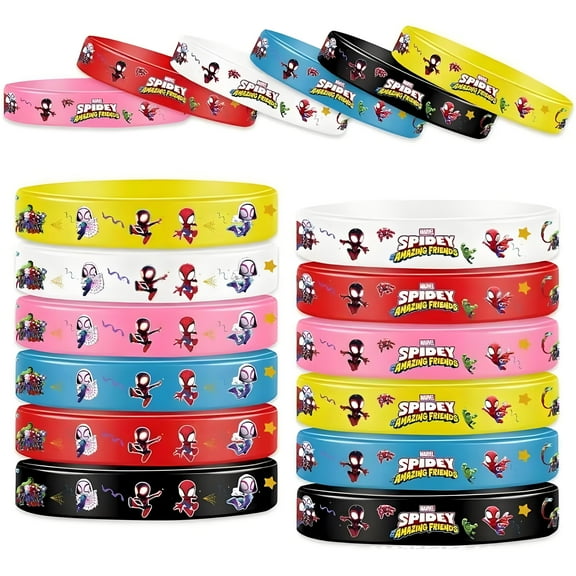 12Pcs Spider Rubber Bracelet Anime Silicone Bracelets Adult Stretch Wristbands Rubber Gifts for Men Women Teens Gym Kids Adults Party