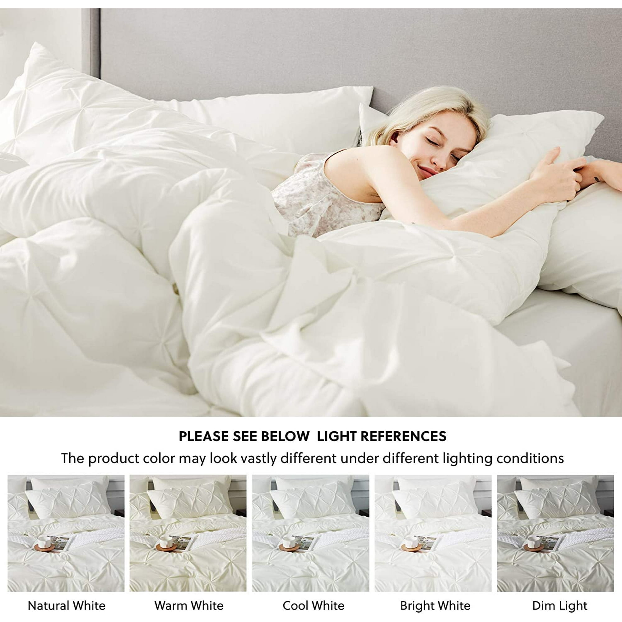 U by Bedsure Queen Comforter Set - 7 Pieces White Comforters , Pintuck Bedding Sets for All Season, with Flat Sheet and Fitted Sheet, Pillowcases & Shams