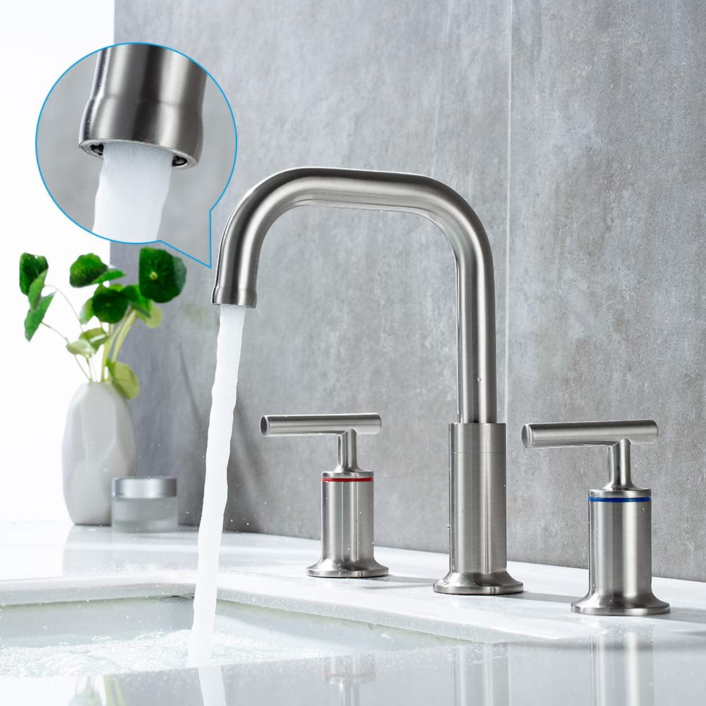 WorbWay Bathroom Faucet Gold 2 Lever Handle 8 inch Widespread Bathroom Sink Faucet with Pop-Up Drain