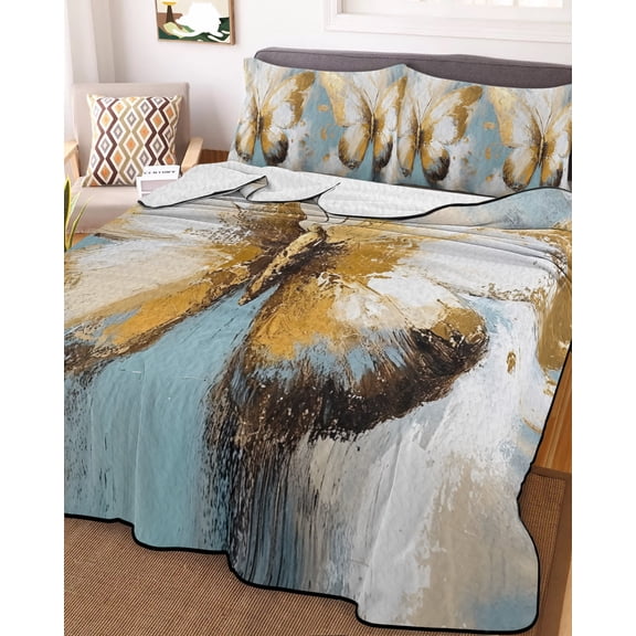 Butterfly Twin Size Down Alternative Comforter, Lightweight Comforter Quilt Bedding Set with Pillow Shams Modern Abstract Teal Brown Oil Painting All Seasons Bed Comforter Duvet Insert 68"x86"