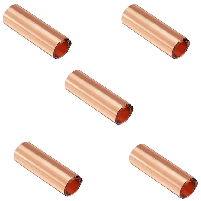 5X Rollo de Lámina de Cobre, Lámina de Metal 1000 mm X 100 mm X 0,01 mm