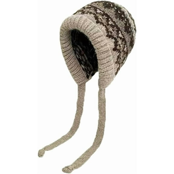 YooGuoGuo Warm Knitted Earflap Beanie Hat for Women Chunky Winter Trapper Hat Vintage Stretch Skull Cap with Drawstring