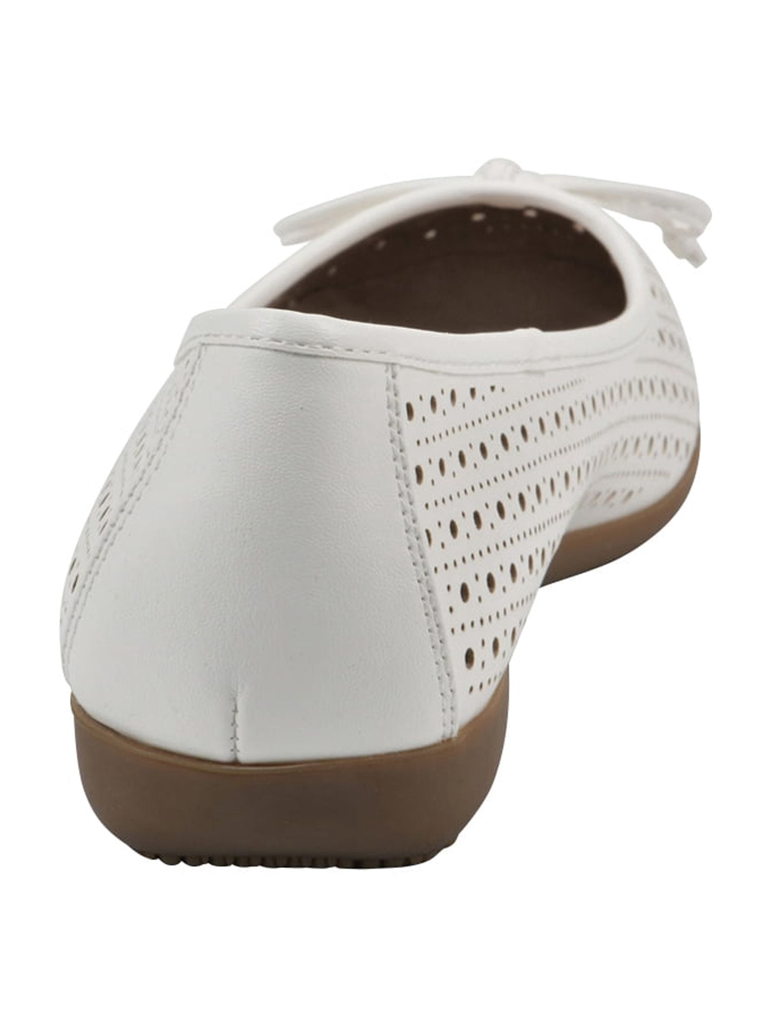 Mountain Sole Women's Perforated Ballet Flats with Bow and Comfort Insole, Wide Width Available