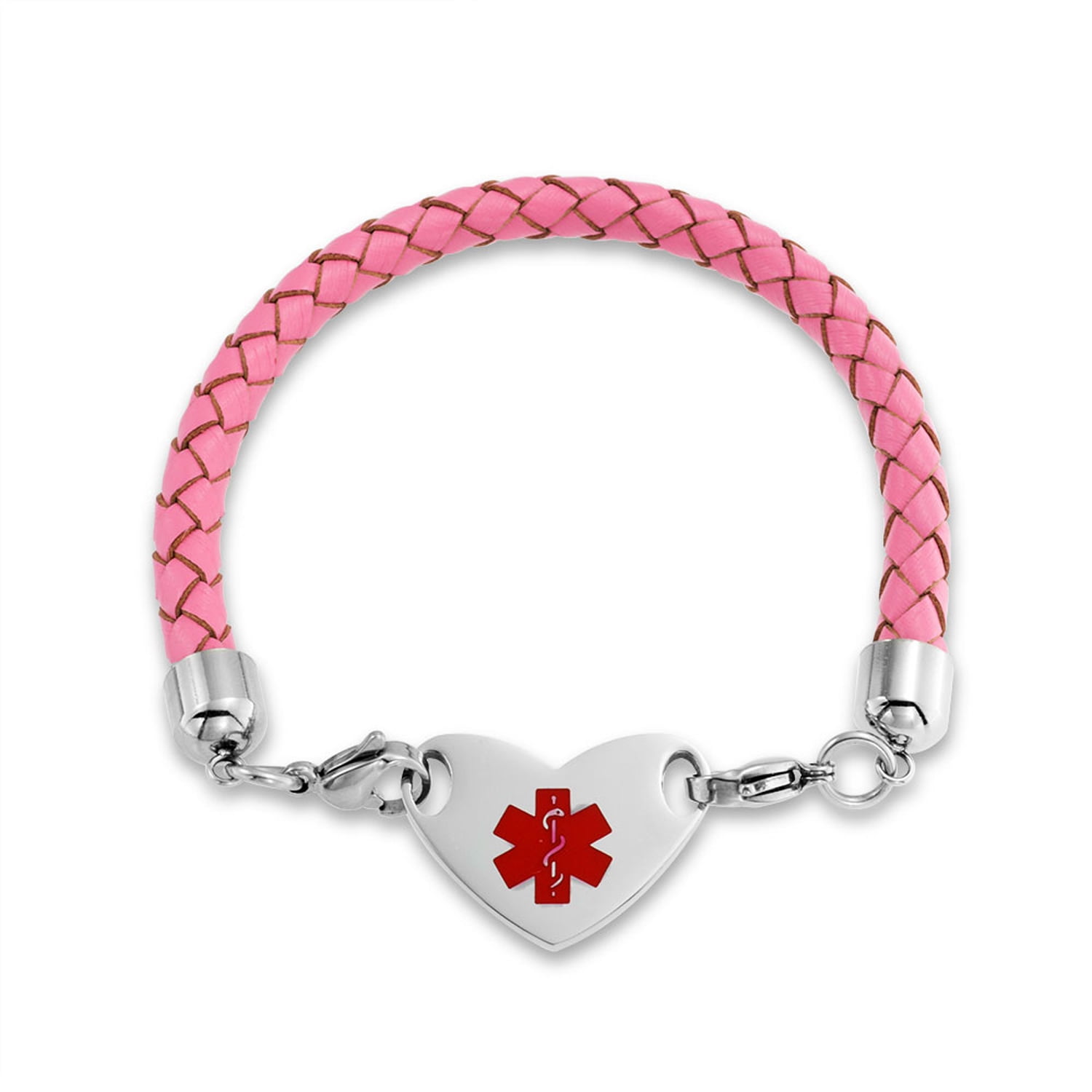 Identification Medical Alert ID Bracelet Blank Pink Braided Leather for