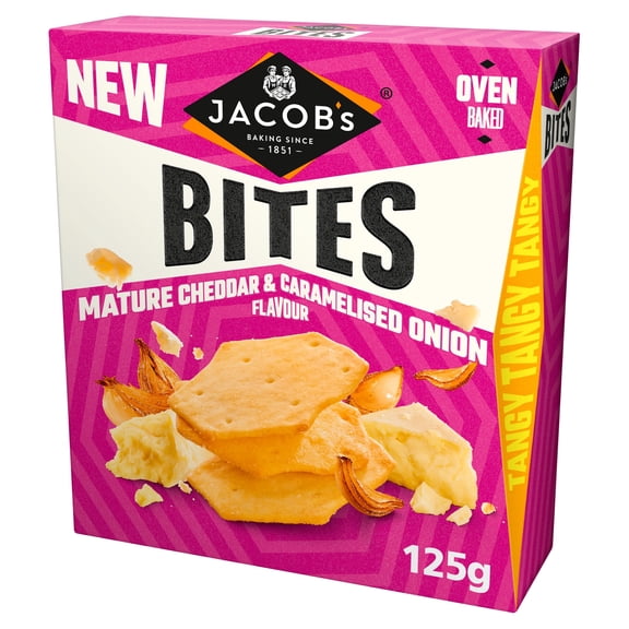 Jacob's Bites Mature Cheddar & Onion Crackers 125g, Imported from Britain