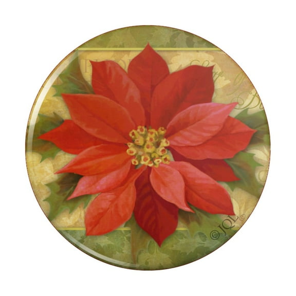 Christmas Holiday Poinsettia Flower Crown Pinback Button Pin