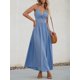 thumbnail image 2 of Vestido largo CUPSHE con cuello en V, sin mangas, largo y retorcido, rayón azul, 2 of 7