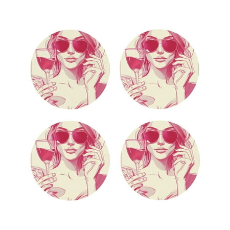 

Vsdgher Ace Of Diamonds Lady Leather Coasters for Drinks Durable Drink Coasters 4 Set for Tabletop Protection Luxurious Home Décor and Housewarming Gift-Round Shape