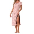 thumbnail image 1 of DIVA AUDACIOSA Camisón de Manga Corta para Mujeres con Estampado de Corazones y Detalles de Encaje, Camisón Lateral con Abertura, Vestidos de Noche de Punto Acanalado, Talla XS, Rosa, 1 of 5
