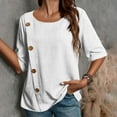 thumbnail image 2 of Olyvenn Linen Shirts for Women 2025 Short Sleeve Crewneck Tops Casual Loose Fit Blouses Trendy Summer Button T-Shirt White XL, 2 of 7