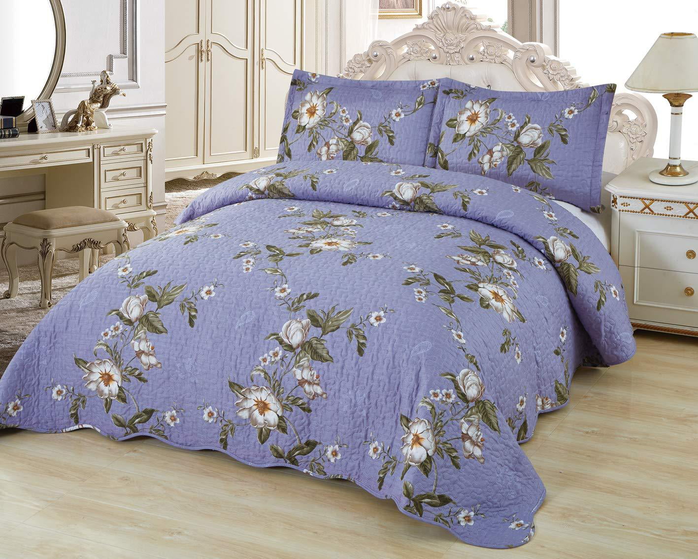 3 Piece King Size Quilt Bedspread Coverlet Bedding Set
