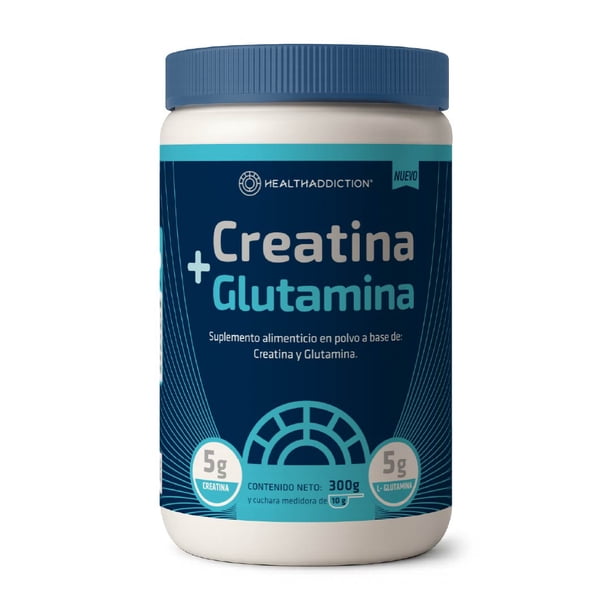 HEALTHADDICTION – Creatina + Glutamina en Polvo 300 g – Suplemento alimenticio con 5 g Creatina Monohidratada + 5 g L–Glutamina por porción – 30 porciones –Libre de azúcares añadidos