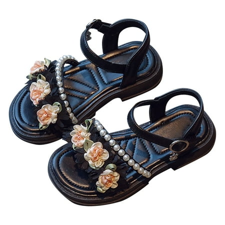 

MQLKF Summer New Soft And Lightweight Rubber Bottom Beaded Flower Fashion Personality Girl Sandals Fashionable Cute Comfortable Girls Sandals Slippers