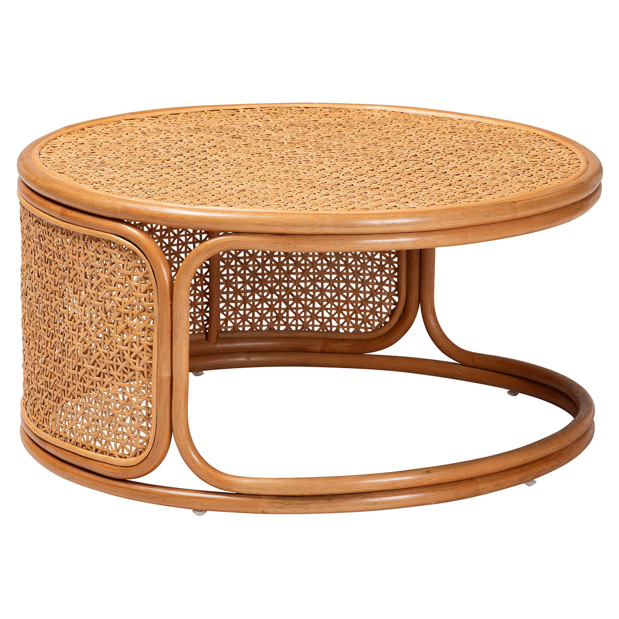 bali & pari Eldon Boho Coffee Table, Handwoven Natural Rattan, Honey