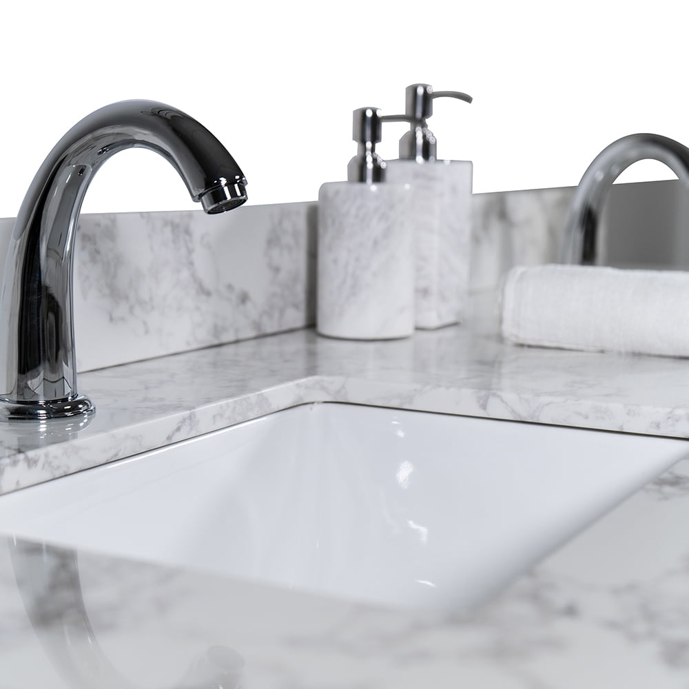 Lowestbest 61"x22" Marble Vanity Top with Under Mount Rectangle Bowl, Double Faucet Hole, White Lowestbest 61"x22" Marble Vanity Top with Under Mount Rectangle Bowl, Double Faucet Hole, White