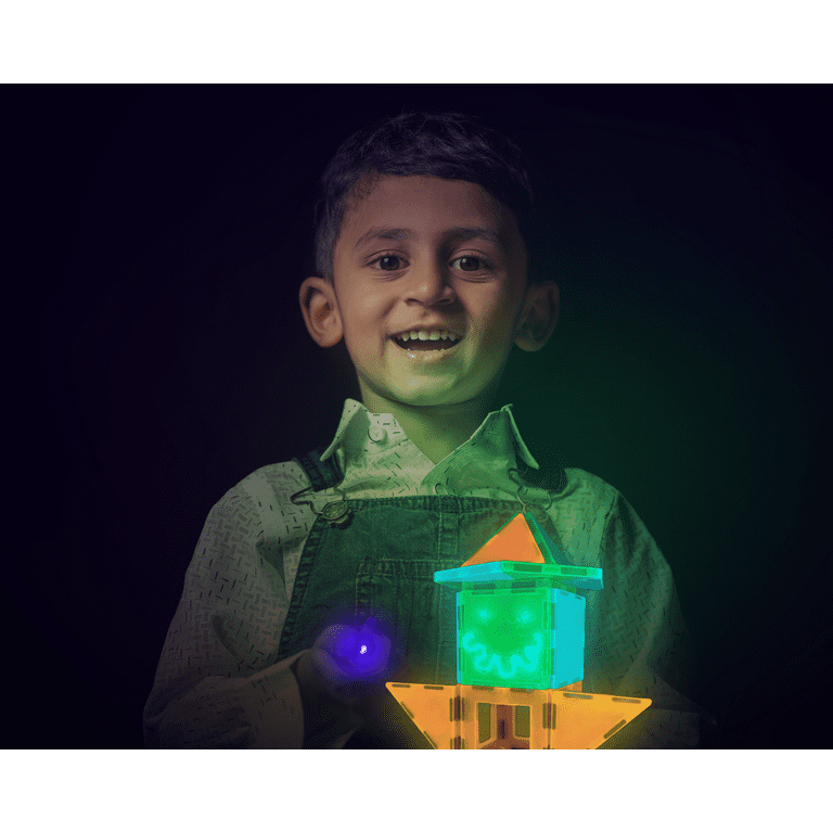 Tytan Tiles 60-Piece Glow In The Dark Magnetic Building Set - STEM Educational Toy With UV Flashlight & Storage Bag