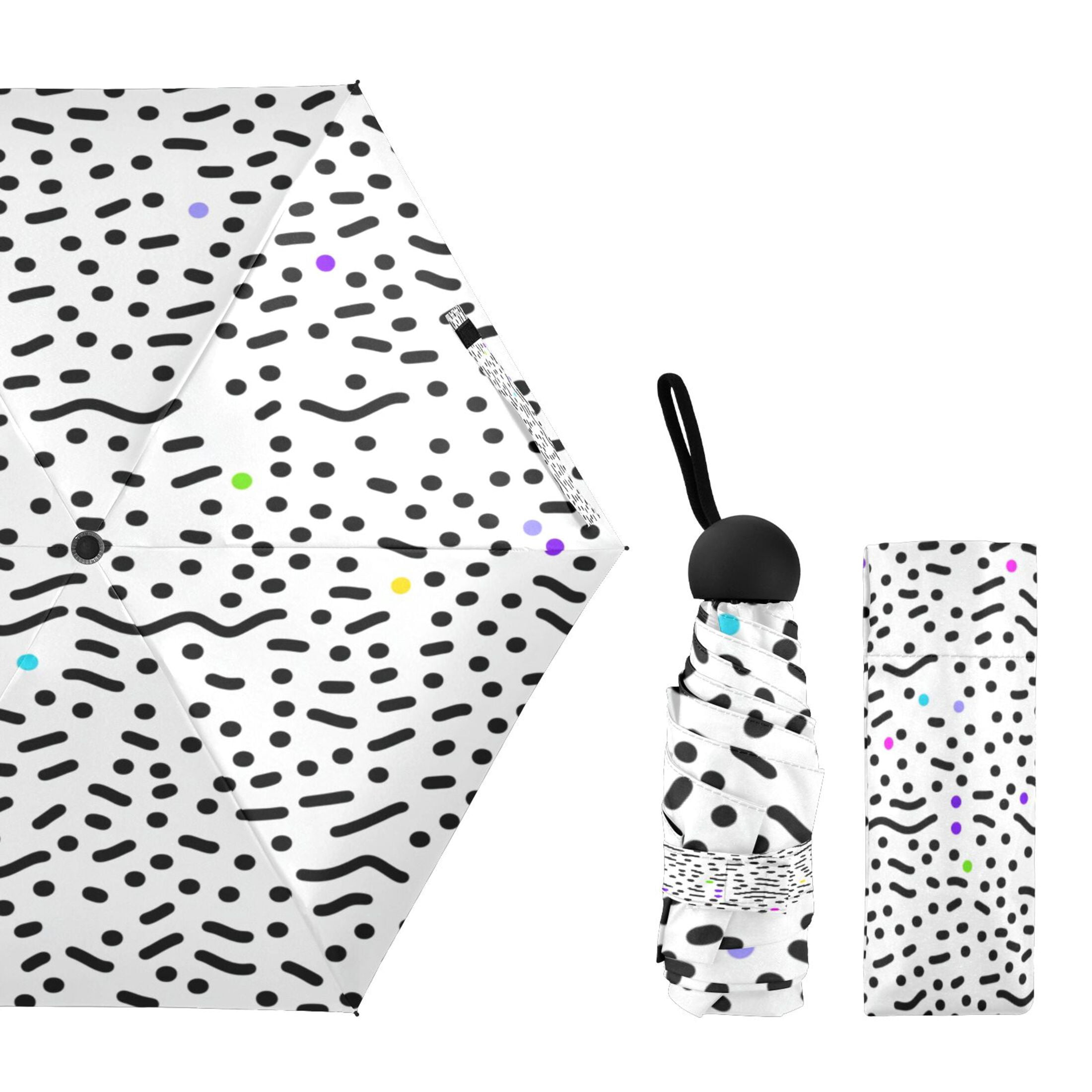Black and Colorful Dotted Umbrellas for Sun Auto Open Close UV50+ Waterproof 5-Fold Compact Fiberglass Frame