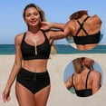 thumbnail image 6 of Kctiaxy Womens Bikini Solid Color V Neck Tankini Swimsuits Pleated Push Up Swimwear with Briefs 2 Piece Slim Fits Bathing Suits, 6 of 8