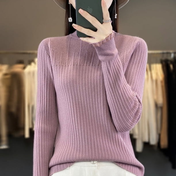 Camisa de encaje con cuello alto y media manga para mujer, suéter interior de estilo occidental a la moda para otoño e invierno
