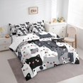 thumbnail image 2 of Manfei Kawaii Pet King Bedding, Cute Cartoon Cat King Bed in a Bag, Monochrome, Reversible, 7pcs, 2 of 6