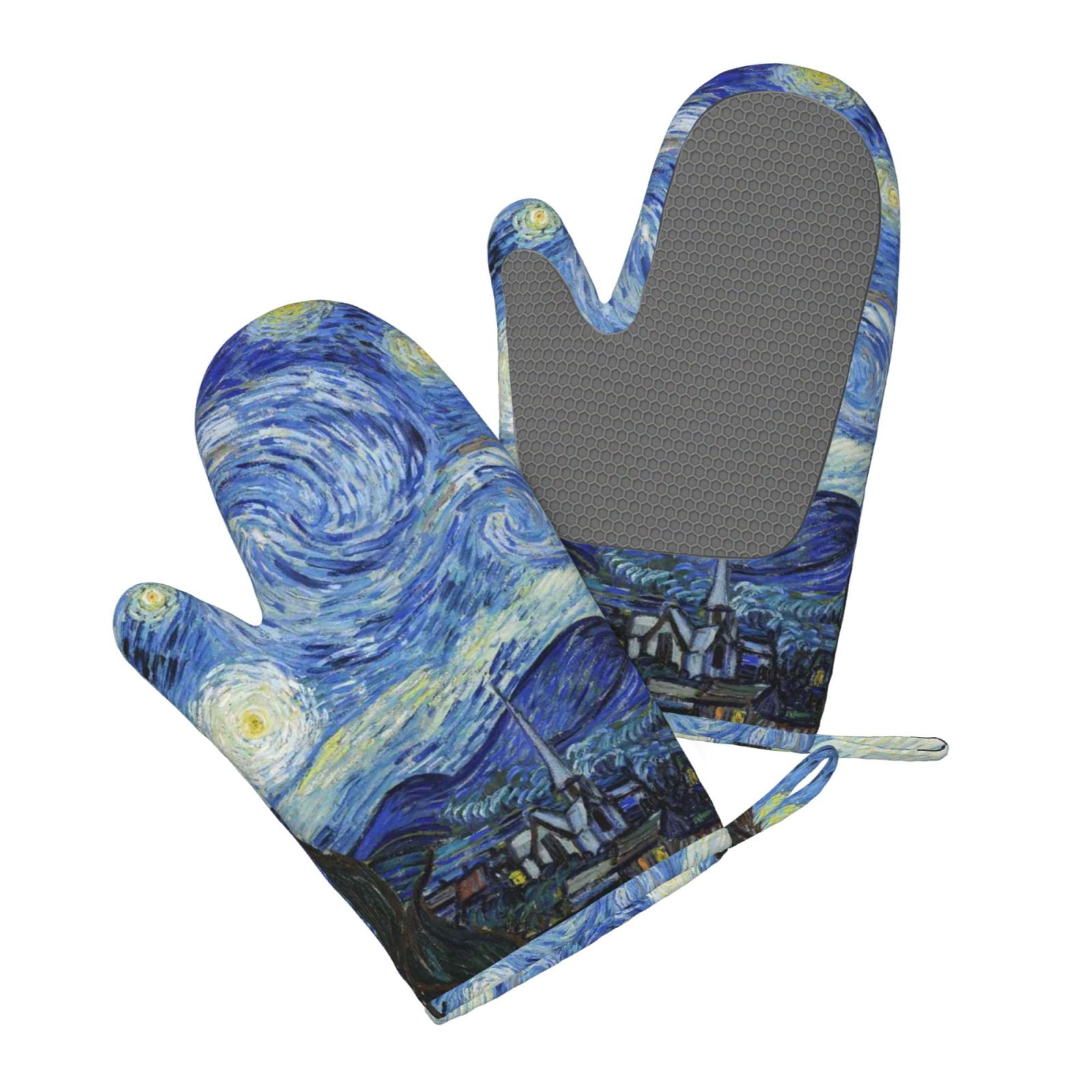 Hirioo The Starry Night for Silicone Oven Mitts for BBQ, Baking, Cooking, Set of 2, Heat Resistant 260℃, Non-Slip Kitchen Essentials