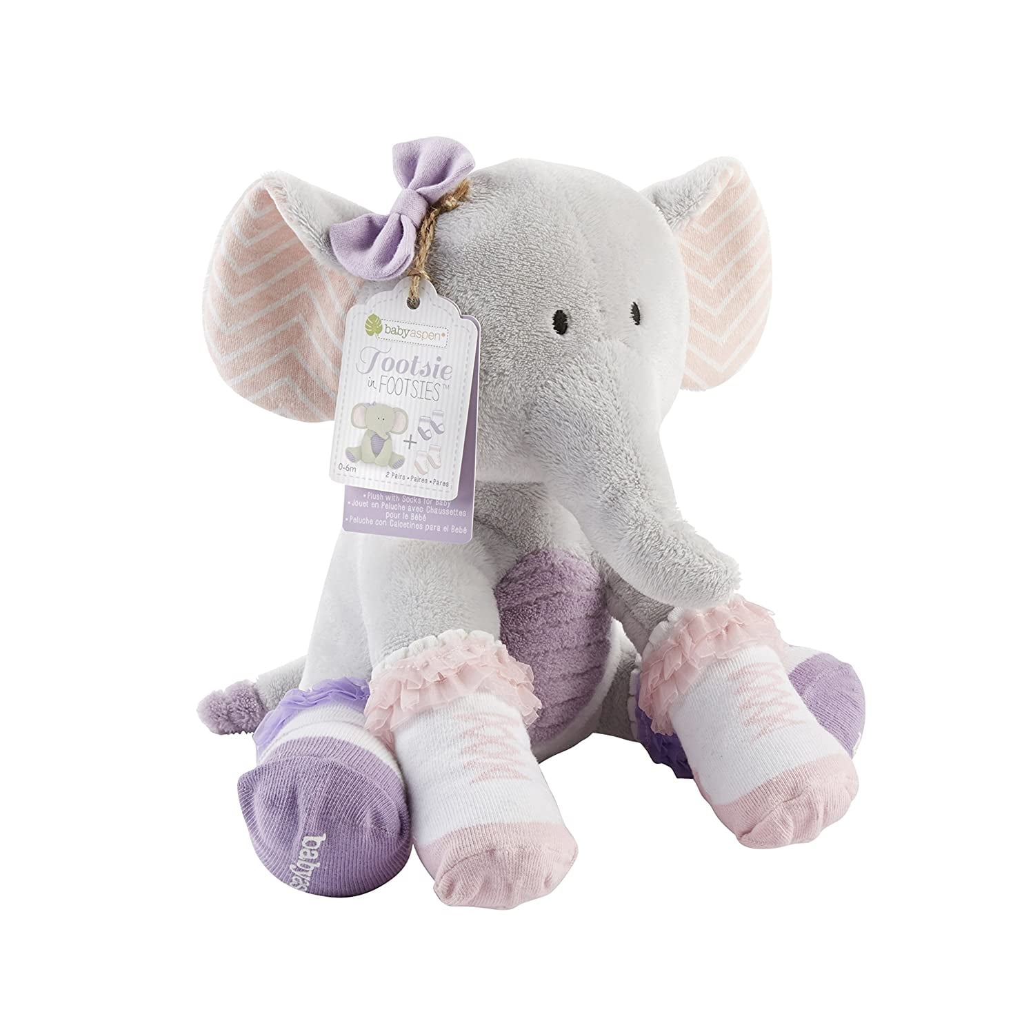 Baby Aspen Tootsie In Footsies Plush Elephant And 2 Pair Of Socks For Baby 0 6 Months A Pair Of Lavender Mary Jane Style Socks And A Pair Of By Visit The Baby Aspen