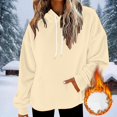 thumbnail image 6 of Women's Flannel Hooded Sweatshirt, Drop Shoulder Oversized Pullover, Soft Brushed Fleece Hoodie, Casual Loose Fit Sweater, Solid Color Lounge Hoodie for Women Beige L, 6 of 7