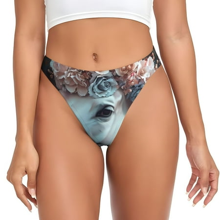 Lafuoo Flower Crown White Horse Pattern Women s Seamless Thong  Low Rise Underwear Panties Women s Clothing-Medium