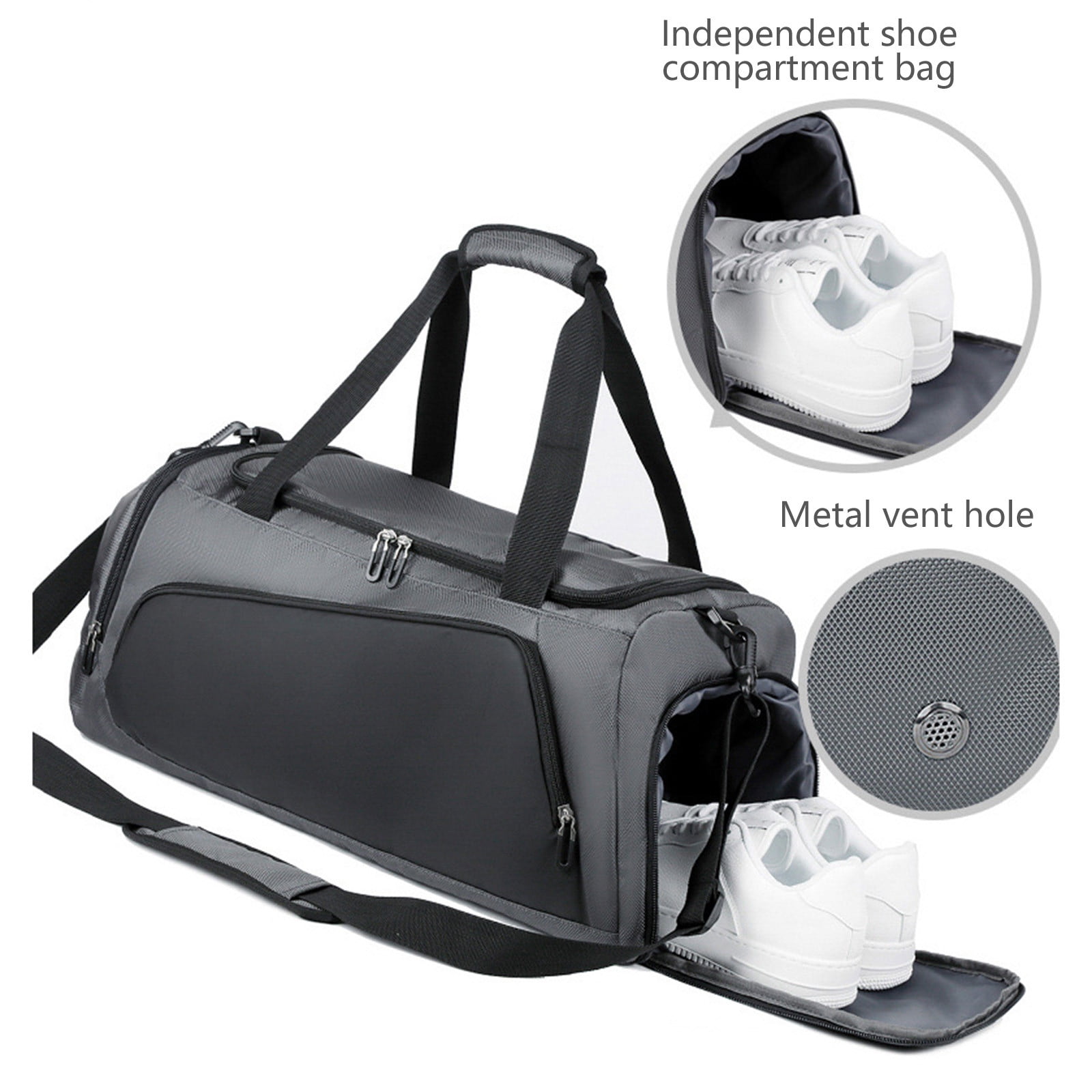 Djiypn Gym Bag for Men, 40L Sports Travel Duffel Bag with Shoe Compartment, Dry Wet Separation Workout Bag Carry On Weekender Bag Overnight Handbag for Travel, Fitness, Gray