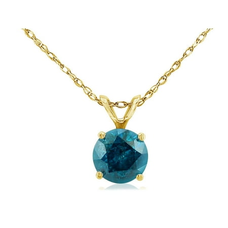 14K Yellow Gold Solitaire Blue Diamond Pendant (1/4ct. On an 18 Necklace)