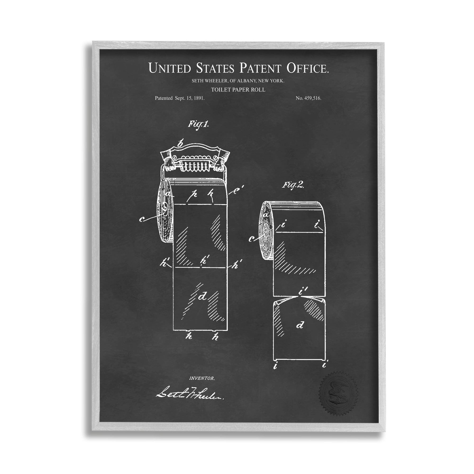 Stupell Industries Black Toilet Paper Bathroom Diagram Outline Blueprint Framed Wall Art, 24 x 30, Design by Karl Hronek
