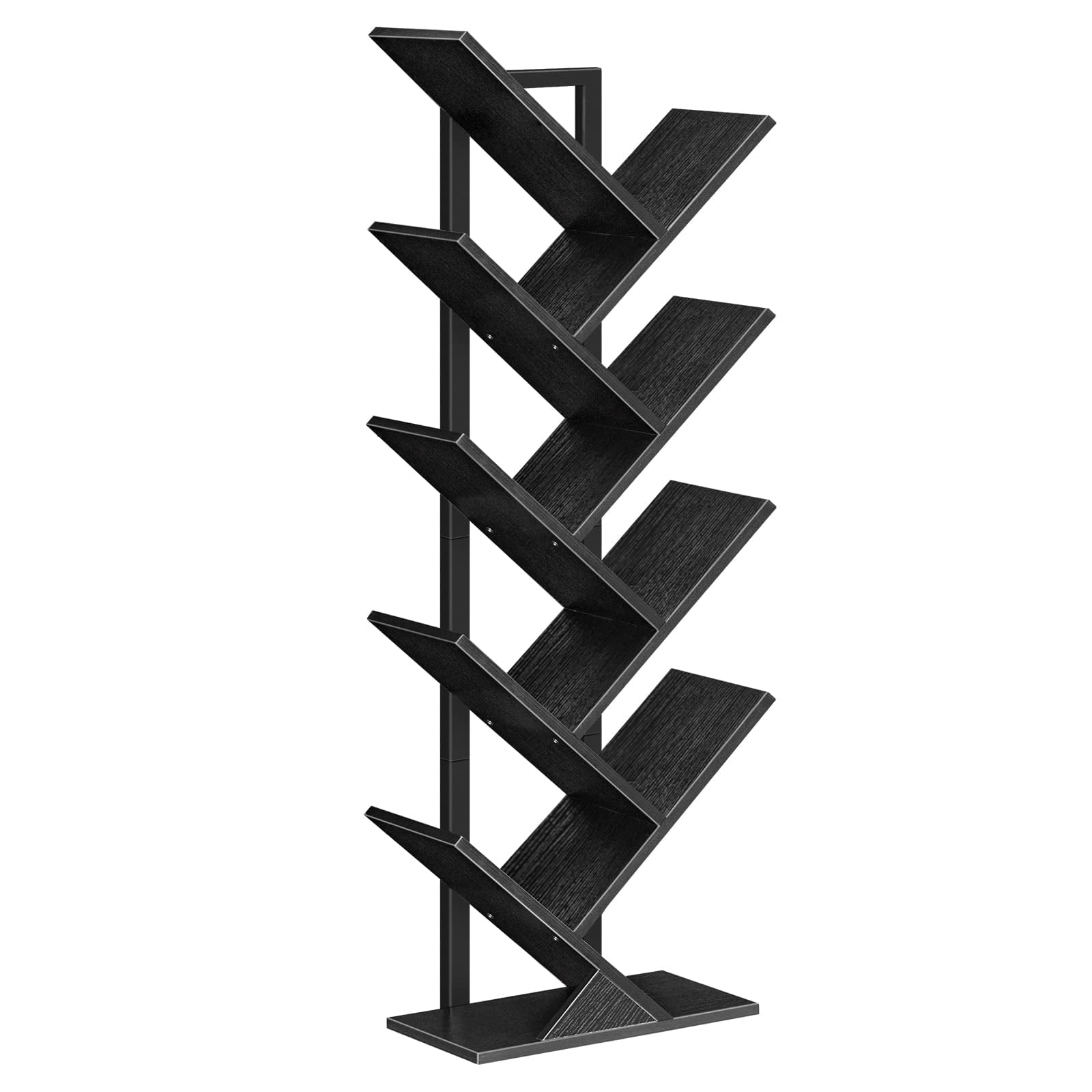 Tree Bookshelf 9-Tier Bookcase Wooden Shelves Floor Standing Storage Rack for Display of CDs Books in Living Room Home Office Wood Storage Rack for Bedroom Rustic Brown