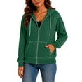 thumbnail image 6 of hoksml Women Full Zip Contrast Stitch Hooded Jacket Long Sleeve Hoodie with Kangaroo Pocket for Daily Casual Outdoor, 6 of 8