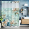 thumbnail image 6 of No Hook Shower Curtains with Snap-in Liner Set, Teal Beach Coastal Waterproof Hotel Style Bathroom Shower Curtain, Summer Nautical Coral Shell Botanical Vintage Mesh Top Bath Curtains 72''x84'', 6 of 9